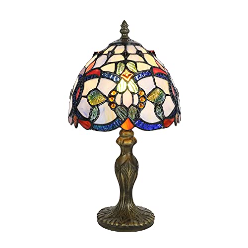 Tokira Blau Tiffany Tischlampe, E14 Barock Glasmalerei Vintage Klein Tischlampe, Kinderzimmer Deco Nachtlicht, Jugenstil Dellemade Tischlampe Schlafzimmer/Wohnzimmer [Ohne Glühbirnen] von Tokira