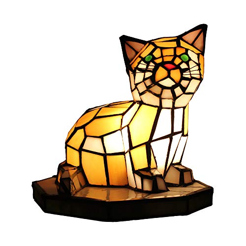 Tokira Tiffany Cat Stil Kreativität Glas Lampeschirm Tischlampe Tierische Tischlampe einfachen Moderne dekorative Lampe Nachttischlampe Wohnzimmer Dekoration Tischlampe von Tokira