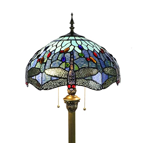 Tokira Tiffany Stehlampe Aus Buntglas, Blaue Libelle Leselampe Stehlampe Kinderzimme, E27 Modern Stehlampe für Flur Wohnzimmer, Nachtlicht Studieren [Ohne Glühbirnen] von Tokira