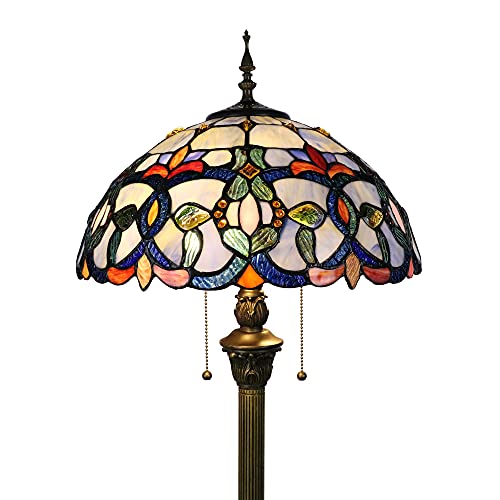 Tokira Tiffany Stehlampe Wohnzimmer, 16 Zoll Mehrfarbiges Glas Lampenschirm, E27 Blau Vintage Leselampe Stehlampe Kinderzimmer [Ohne Glühbirnen] von Tokira