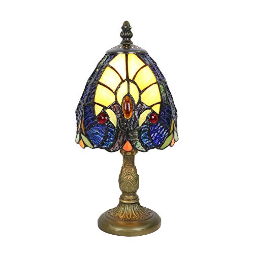 Tokira Tiffany-Stil 6 Zoll Klein Gelb Barock Tischlampe, E14 Schön Glasmalerei Mini Altmodisch Nachtlicht, Leselicht Schlafzimmer Schreibtischlampen für Wohnzimmer(Ohne Glühbirnen) von Tokira
