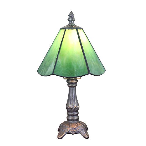 Tokira Tiffany-Stil Tischlampe Klein, E14 6 Zoll Grün Mehrfarbiges Glas Lampenschirm, Süße kleine Tischlampe fürs Kinderzimmer, gemütliche Mini-Schlafzimmer-Nachttischlampe(Ohne Glühbirnen) von Tokira