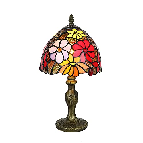 Tokira Tiffany Tischlampe, Glasmalerei Vintage Klein Tischlampe, E14 Rote Blume Kinderzimmer Deco Nachtlicht, Jugenstil Dellemade Tischlampe Schlafzimmer/Wohnzimmer [Ohne Glühbirnen] von Tokira