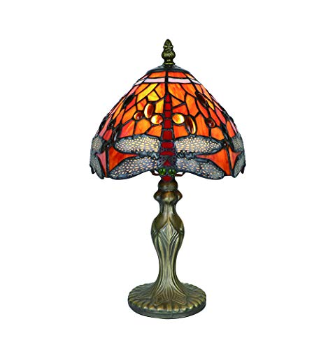 Tokira Vintage Tiffany Tischlampen Rote Libelle 8 Zoll, E14 Tiffany Tischlampe Antik Original, Glasmalerei Lampen Schlafzimmer Nacht Lampenschirme Wohnzimmer(Ohne Glühbirnen) von Tokira