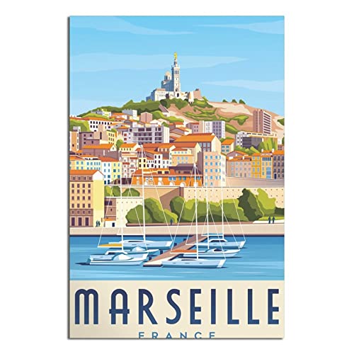Frankreich Marseille, Vintage-Reiseposter, Hafenstadt, Leinwandkunst, Poster, Gemälde, Bilder, Wandkunstdrucke, Wanddekoration für Schlafzimmer, Heimbüro, Dekoration, Partygeschenke, 20 x 30 cm von Tokiso
