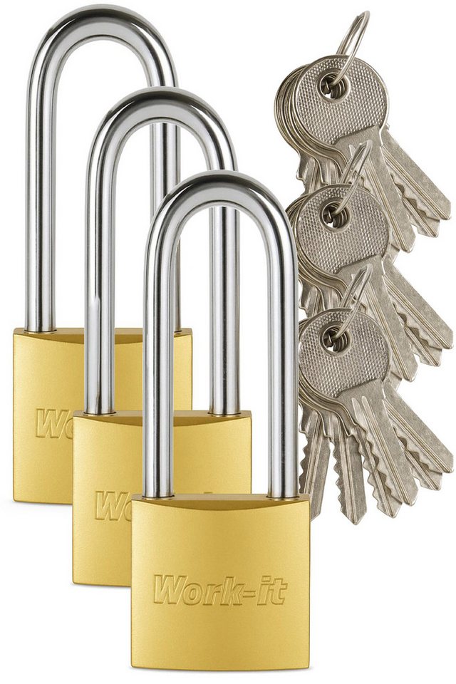 Toko Vorhängeschloss 1 Vorhängeschloss + 6 Schlüssel hoher Bügel gehärtetem Metall, (Packung, 3-tlg), 6 Schlüsseln je Schloss bietet Flexibilität von Toko