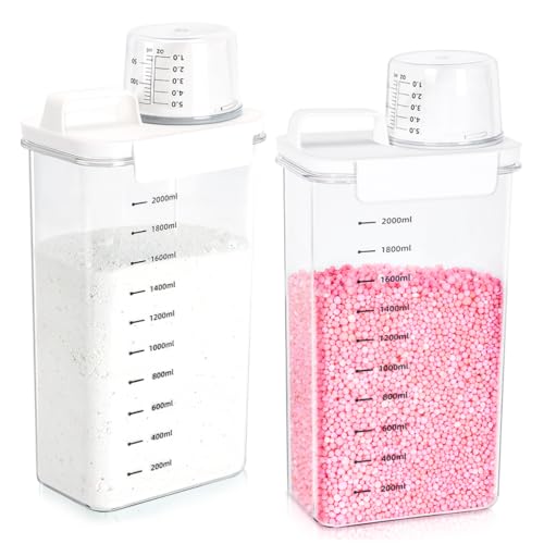 Tokokimo 2300 ml Luftdichter Waschmittelspender mit Messbecher, Waschmittelbox für Pulver, Mehrzweck Waschpulver Spender, Geeignet für Waschpulver, Waschmittel, Getreide, 2 Stück, weiß von Tokokimo