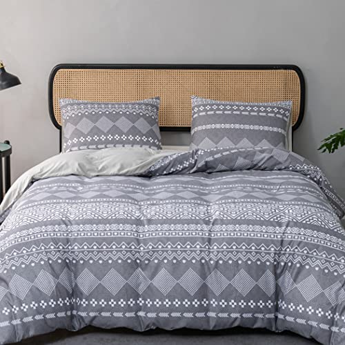 Tokokimo Bettwäsche 230x220cm 3 teilig - aus Mikrofaser bügelfrei & knitterfrei - Bettbezug mit Reißverschlus + Kissenbezug 2er Set 40x75cm, Böhmen - Dunkelgrau von Tokokimo