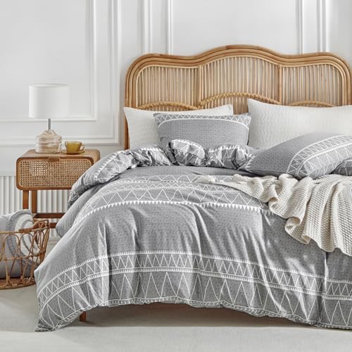 Tokokimo Doppel-Bettbezug Set 240x220 cm 100% Mikrofaser Bohemian Style, weicher und knitterfreier Bettbezug, 1 Bettbezug + 2 Kopfkissenbezug 50x80 Grau von Tokokimo