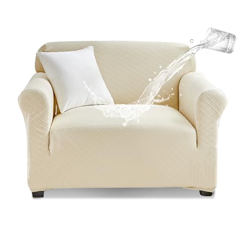 Tokokimo Stretch Wasserdicht Sofabezug 1 Sitzer Spandex Jacquard Elastische Sesselbezug mit Anti-Rutsch-Schaumstoffe für Hunde & Haustier, Universeller Sofaschoner Waschbar Sofahusse, Beige von Tokokimo