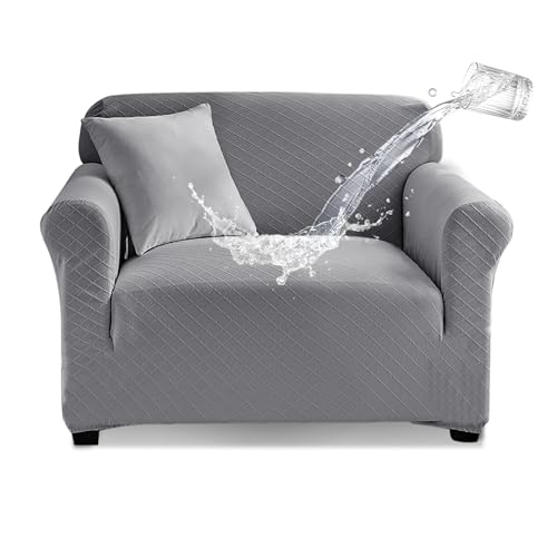 Tokokimo Stretch Wasserdicht Sofabezug 1 Sitzer Spandex Jacquard Elastische Sesselbezug mit Anti-Rutsch-Schaumstoffe für Hunde & Haustier, Universeller Sofaschoner Waschbar Sofahusse, Grau von Tokokimo