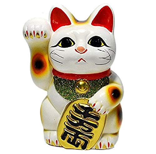 Made in Japan Glückskatze 16,3 cm Tokoname Porzellan weiß Maneki Neko rechte Hand von Tokoname Ware