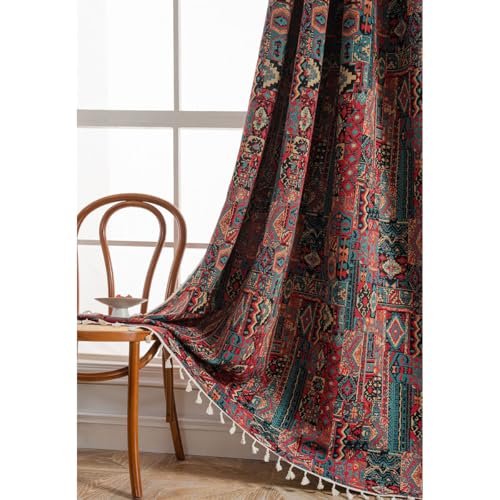 Tokusyou Bohemian Gardinen Vintage Blickdicht Boho Vorhang Rustikal Leinenoptik Jacquard Baumwolle Ethno Rot Vorhänge mit Quaste Rod Pocket für Wohnzimmer Schlafzimmer 1 Stück B150×H160cm Tokusyou Bohemian Gardinen Vintage Blickdicht Boho Vorhang Rustikal Leinenoptik Jacquard Baumwolle Ethno Rot Vorhänge mit Quaste Rod Pocket für Wohnzimmer Schlafzimmer 1 Stück B150×H160cm von Tokusyou