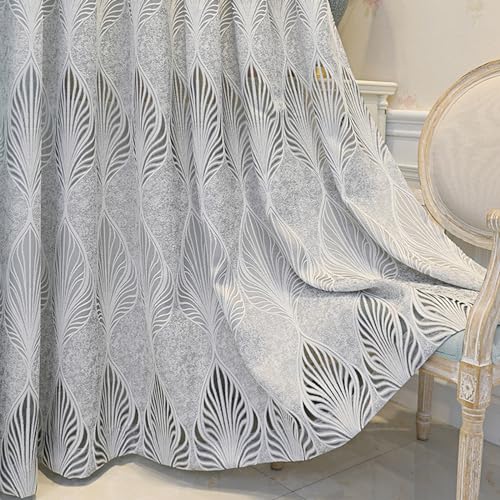 Tokusyou Vintage Gardinen Boho Halbtransparent Vorhang Landhausstil Grau Jacquard Hohlblatt Modern Vorhänge mit Ösen Dekoschal für Wohnzimmer Kinderzimmer, 2er Set H240 X B140cm von Tokusyou