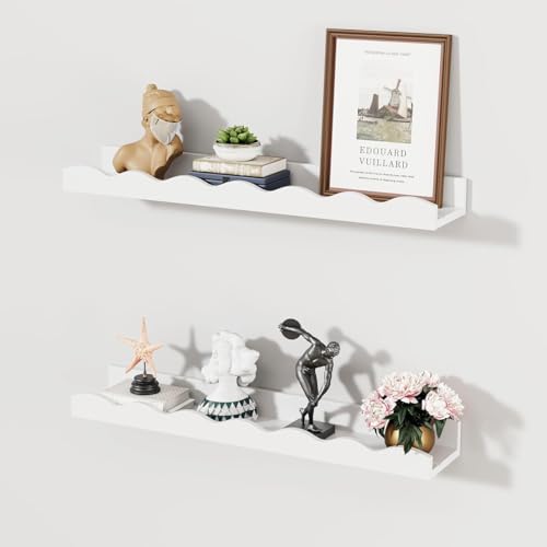 Tokusyou Wandregal Kinderzimmer Kinder Bücherregal Wand Schweberegal Regal 2er Set Weiß Massivholz Regalbrett Hängeregal Modern Dekor für Badezimmer Schlafzimmer Wohnzimmer Küche, 40×12×5.4cm von Tokusyou