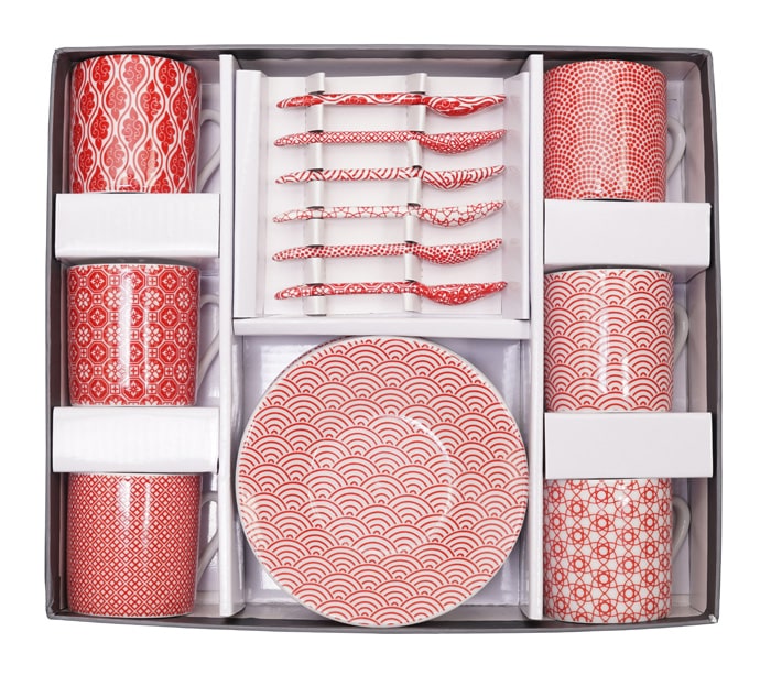 Espresso-Set Nippon Blau - Rotes Design - 18-teilig - 80 ml von Tokyo Design Studio