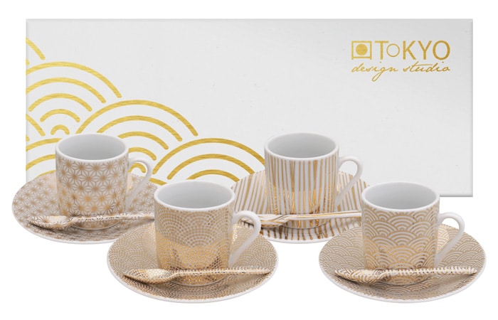 Espresso-Set Weiß-Gold - Nippon Gold Kollektion - 12-teilig - 80ml von Tokyo Design Studio