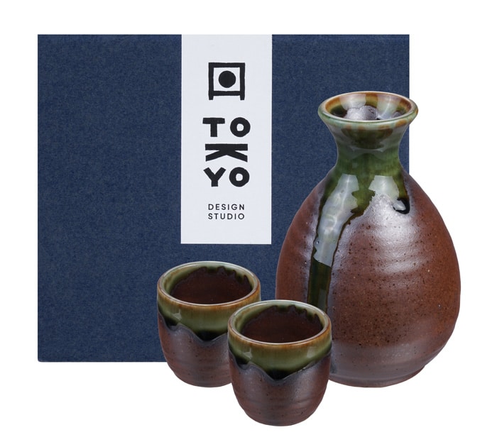 Sake-Set - TOKYO DESIGN STUDIO - Iga Oribe - Rot und Grün von Tokyo Design Studio