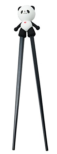 TOKYO design studio ESS-Stäbchen für Kinder, schwarz, 22 cm, mit süßem Panda als Halterung für Anfänger, Stäbchen auswechselbar von TOKYO design studio