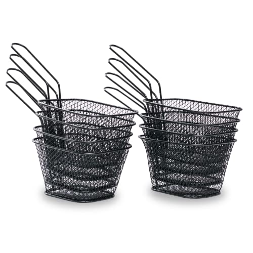 Tola Mini Edelstahl Frittierkörbe, Pommeskörbe | 2, 4, 8 STK. | Top-Qualitäts Pommesgitter, Ideal zum Servieren, Aufbewahren, Präsentieren von Speisen | Farbe Schwarz von Tola-Trade