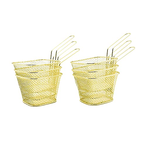 Tola-Trade Mini Edelstahl Frittierkörbe, Pommeskörbe | 2, 4, 8 STK. | Top-Qualitäts Pommesgitter, Ideal zum Servieren, Aufbewahren, Präsentieren von Speisen | Farbe Gold von Tola-Trade