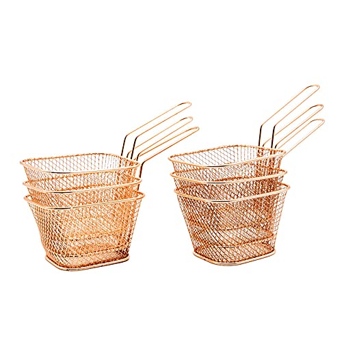 Tola-Trade Mini Edelstahl Frittierkörbe, Pommeskörbe | 2, 4, 8 STK. | Top-Qualitäts Pommesgitter, Ideal zum Servieren, Aufbewahren, Präsentieren von Speisen | Farbe Rosé Gold von Tola-Trade