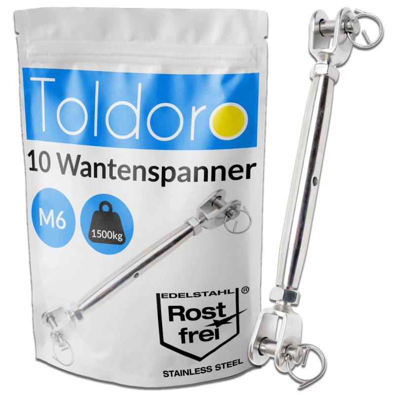 Toldoro 10 Stück M6 Wantenspanner Edelstahl Rostfrei V4A  Sonnensegel Spanner Spannschloss Seilspanner Drahtspanner GabelGabel von Toldoro