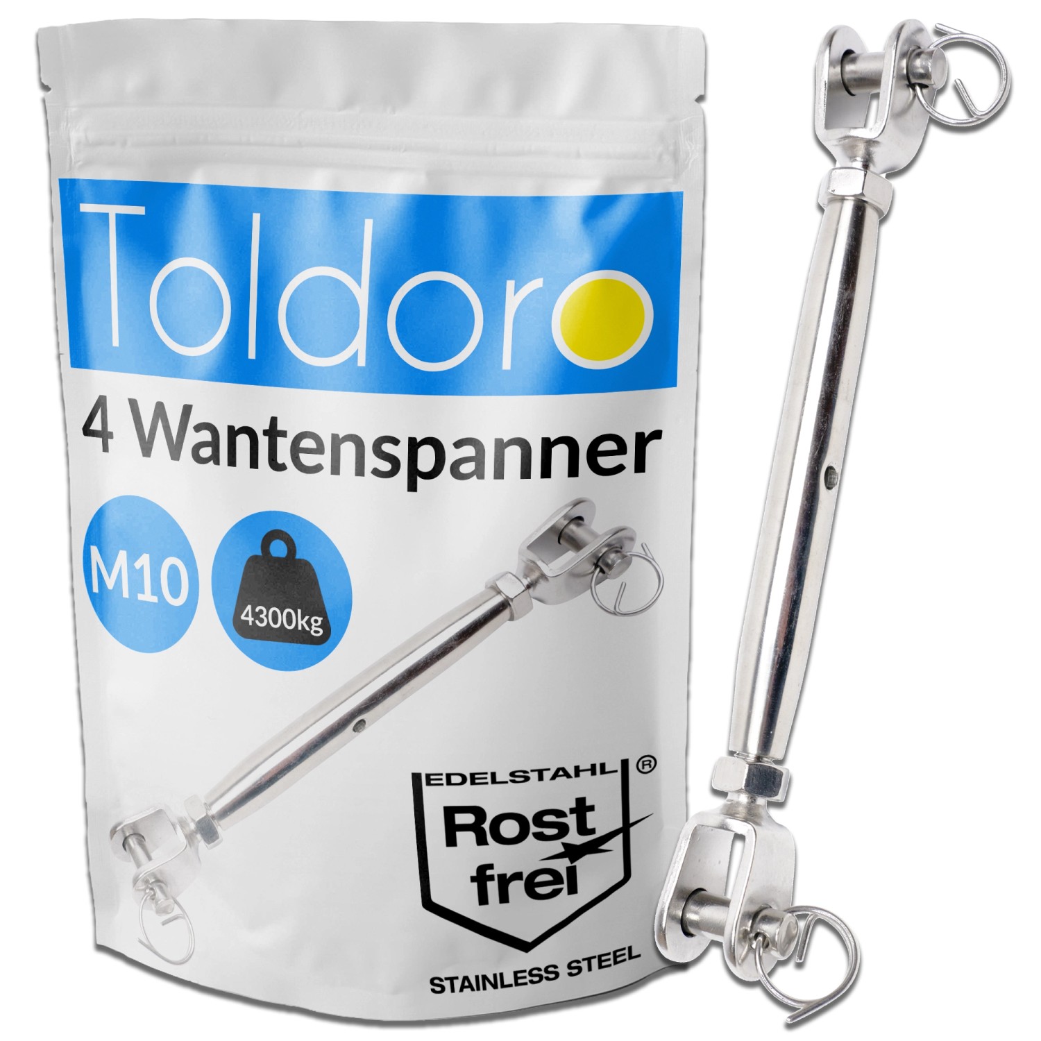 Toldoro 4 Stück M10 Wantenspanner Edelstahl Rostfrei V4A  Sonnensegel Spanner Spannschloss Seilspanner Drahtspanner GabelGabel von Toldoro