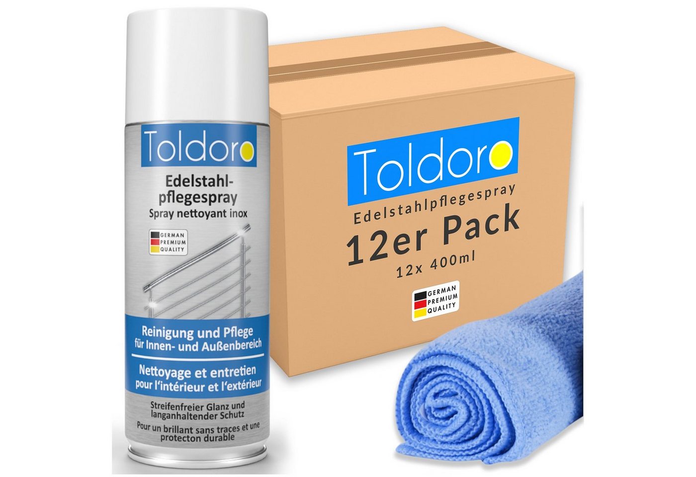 Toldoro Edelstahl Pflegespray & 1x Mikrofasertuch Edelstahlreiniger von Toldoro