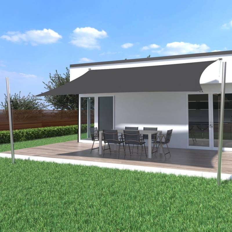 Toldoro Sonnensegel Komplettset 4x3m UPF50+ mit Befestigungsmaterial Halterung Pfosten Mast & Zubehör Regendicht UV-Schutz Sonnenschutz Anthrazit von Toldoro