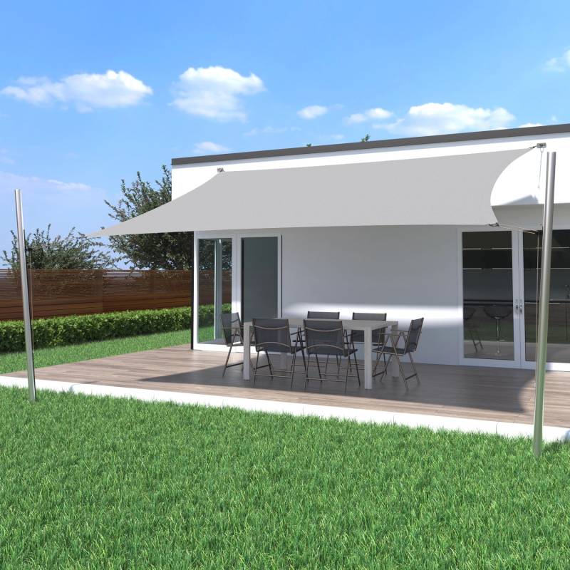Toldoro Sonnensegel Komplettset 5,6x5,6m UPF50+ mit Befestigungsmaterial Halterung Pfosten Mast & Zubehör Regendicht UV-Schutz Sonnenschutz Hellgrau von Toldoro