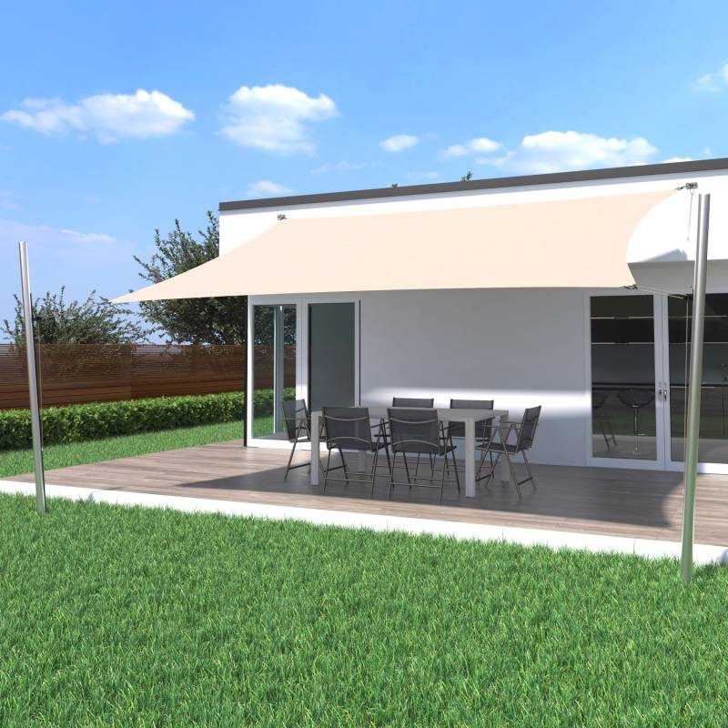 Toldoro Sonnensegel Komplettset 6x3m UPF50+ mit Befestigungsmaterial Halterung Pfosten Mast & Zubehör Regendicht UV-Schutz Sonnenschutz Sand von Toldoro