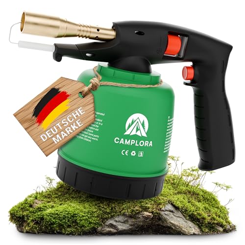 CAMPLORA Lötlampe mit Piezozündung Lötbrenner Gasbrenner mit Kartusche Bunsenbrenner Werkstatt Gaslötkolben Brenner Abflammgerät gas blow torch bunsenbrenner küche von Camplora