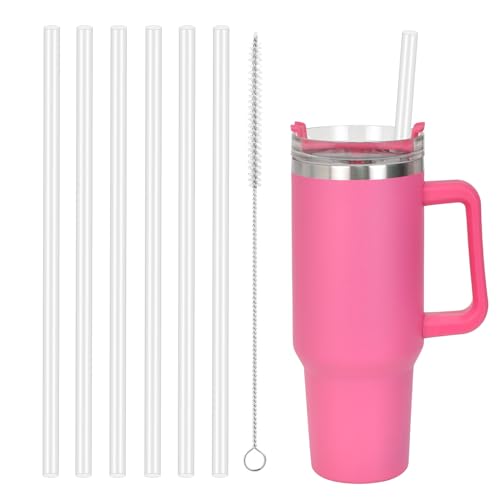 6 Stück Wiederverwendbar Trinkhalme mit Reinigungsbürste, 31 cm Trinkhalme, Strohhalme for Stanley Adventure Travel Tumbler, Transparente Ersatz Trinkhalme für 40 Unzen Glas und Becher von Tolenre