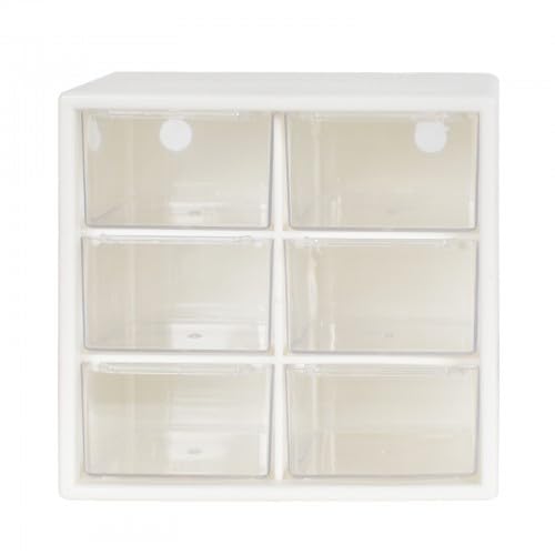 Bastelbox Aufbewahrung mit 6 Schubladen- Durchsichtige & Weiße Schubladenbox Schreibtisch für Makeup/Schmuck/Bürobedarf/Stifte Organizer, Schlafzimmer Badezimmer von Tolenre