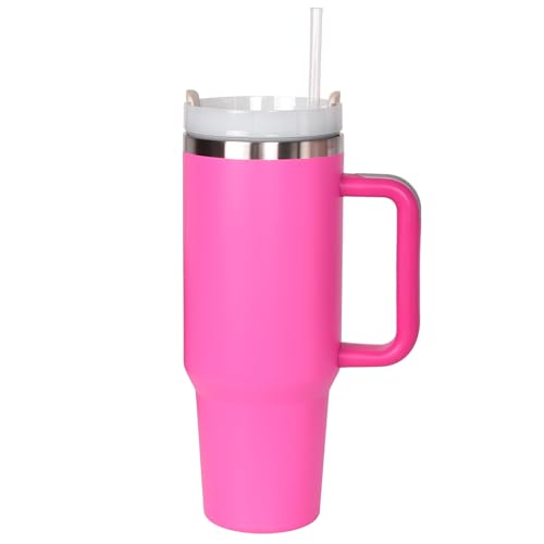 Isolierbecher Edelstahl Vakuum Doppelwandiger, 1200 mL Tragbare Autobecher Becher Tumbler, Isolierter Becher schweißfest, Isolierter Thermo Trinkbecher Edelstahl mit Griff (Pink) von Tolenre