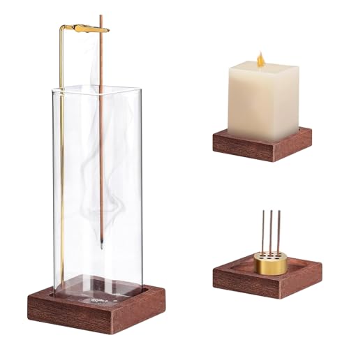 Räucherstäbchenhalter, Handgefertigte Räucherstäbchen Hölzerne, Räucherstäbchen mit Abnehmbarem Glas Aschefänger für Home Office Decor Yoga (Umgekehrter Weihrauchbrenner, Durchschnittlicher Code) von Tolenre