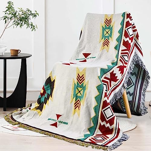 Sofadecke 90 x 150 cm, Doppelseitig Boho mit Quaste Decke Baumwoll Strickbettüberwurf mit Muster, Tagesdecke Couchdecke Sesseldecke Wendedecke Campingdecke, Outdoor-Picknickdecke von Tolenre