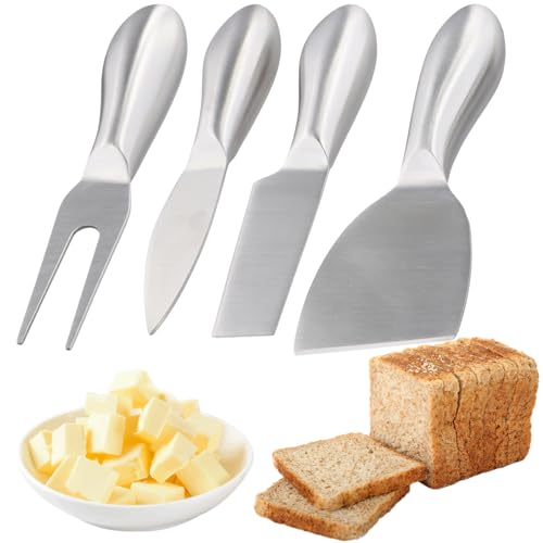 Tolenre 4 Stück Käsemesser Set Edelstahl Käsemesser mit Buttermesser und Obstgabel Streichmesser Dessertmesser Set Mini Küchenwerkzeug Backmesser-Set für Butter, Käse, Kuchen, Gebäckherstellung von Tolenre