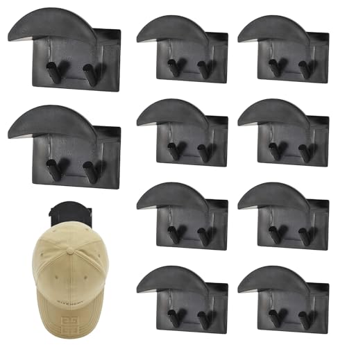 Tolenre Selbstklebende Huthaken 10 Stück Baseball Cap Halterung Wand, Selbstklebende Cap Halter, Kappenhalter Wand Schwarz, Ohne Bohren (Schwarz) von Tolenre
