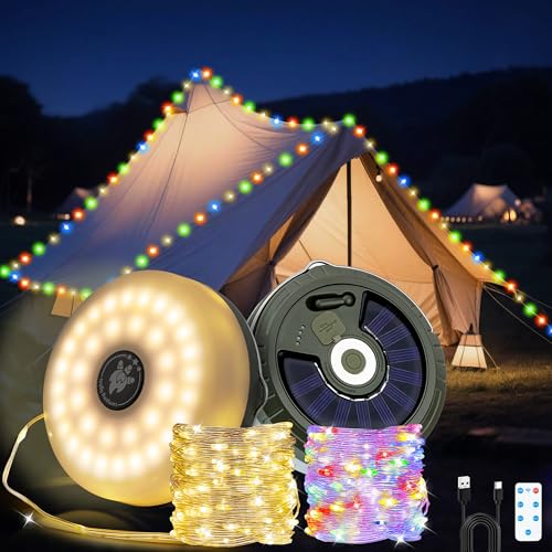 Tolesum 10m Camping Lichterkette,Solar Camping Lichterkette Aufrollbar,Tragbare Wiederaufladbare Led Lichte rkette mit Fernbedienung,5 Modi,USB-C/Solarladung,Magnetisch,IP44,Warmweiß Multicolor Tolesum 10m Camping Lichterkette,Solar Camping Lichterkette Aufrollbar,Tragbare Wiederaufladbare Led Lichte rkette mit Fernbedienung,5 Modi,USB-C/Solarladung,Magnetisch,IP44,Warmweiß Multicolor von Tolesum