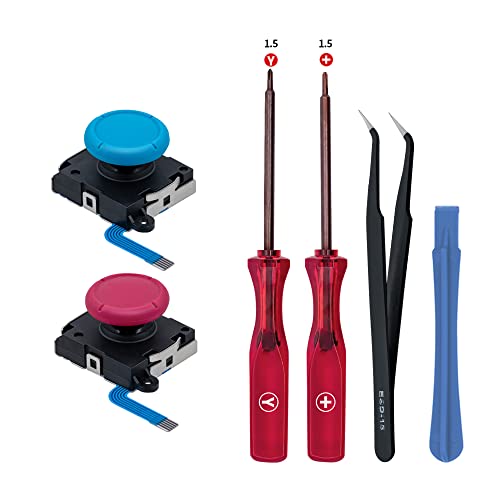 Tolesum 3D Analog Joystick Reparatur Ersatz Set für NS Switch/Switch OLED Joy-Con/Switch Lite Controller mit Reparatur Werkzeuge-Rot und Blau(Nicht für NS Switch 2) von Tolesum