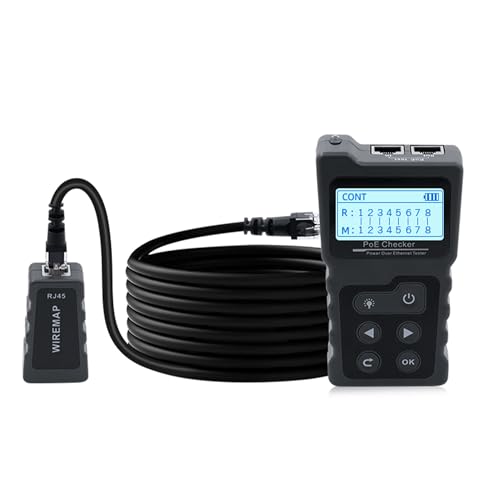 Tolesum Netzwerktester mit PoE,RJ45 Netzwerkkabel Tester mit LCD Display für Quer & Unterbrechungszustandes von Cat5/Cat6 Netzwerkkabeln,Spannungs & Stromtest von Tolesum