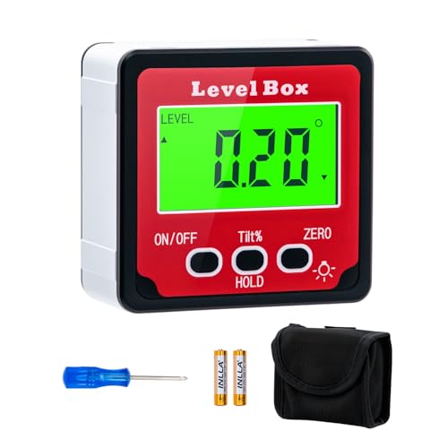Tolesum Winkelmesser Digitaler Neigungsmesser Inklinometer mit Magnetfuß, Level Box Winkelmessgerät Digitale Wasserwaage mit HOLD& LCD Display von Tolesum