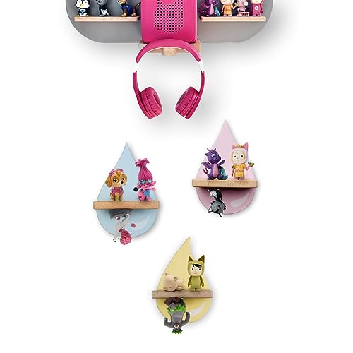 Tolina - Regentropfen-Set Kinderregal - Regal Wand für Hörfiguren wie Tonie - Sicher & Stabil - Kinderzimmer Deko Pastellfarben 3er Set (Blau-Rosa-Gelb) von Tolina