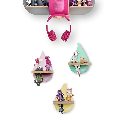 Tolina - Regentropfen-Set Kinderregal - Regal Wand für Hörfiguren wie Tonie - Sicher & Stabil - Kinderzimmer Deko Pastellfarben 3er Set (Rosa-Gelb-Grün) von Tolina