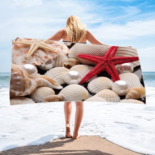 Tolldek 100x180cm Strandtücher, Gedruckt mit Muscheln Seestern Perlen Muster Strandtuch Mikrofaser, Strand Duschtuch Duschtücher Geeignet für Camping, Fitnessstudio, Strand, Rot Weiß Khaki Tolldek 100x180cm Strandtücher, Gedruckt mit Muscheln Seestern Perlen Muster Strandtuch Mikrofaser, Strand Duschtuch Duschtücher Geeignet für Camping, Fitnessstudio, Strand, Rot Weiß Khaki von Tolldek