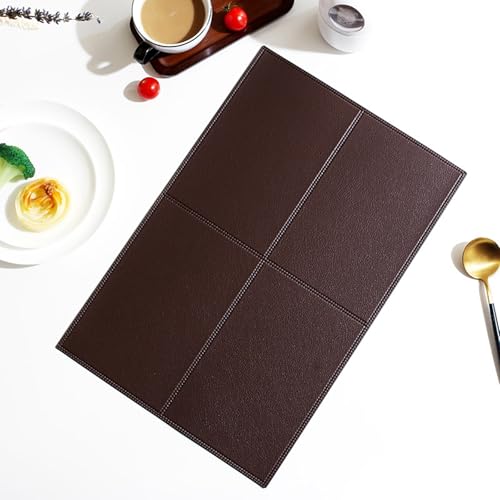 Tolldek 30x45cm Tischsets Platzsets Zum Geburtstag 4er, PU Leder Tischmatten Set Einfarbig Rechteckig Textur, Quadratisch Platzdeckchen Abwaschbar Modern für Küche Hause, Kaffee von Tolldek