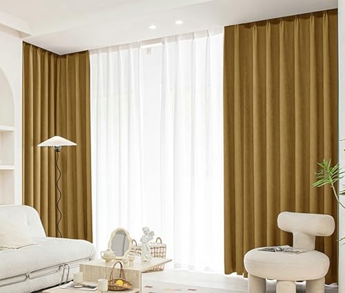 Tolldek Ösenschal 2er Set 2er Pack, Gold Verdunkelungsvorhang Ösen Einfarbig, Polyester Ösen Fenster Vorhang Blickdicht für alle Fenster und Jahreszeiten, B 107 x H 115cm von Tolldek