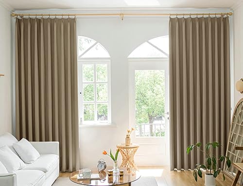 Tolldek Verdunklungsvorhänge Extra Breit 2er, Hellbraun Fenstervorhang Blickdicht Durchzug Einfarbig, Polyester Ösen Verdunkelungsvorhänge Kräuselband Fenstergardinen, B 96 x H 138cm von Tolldek